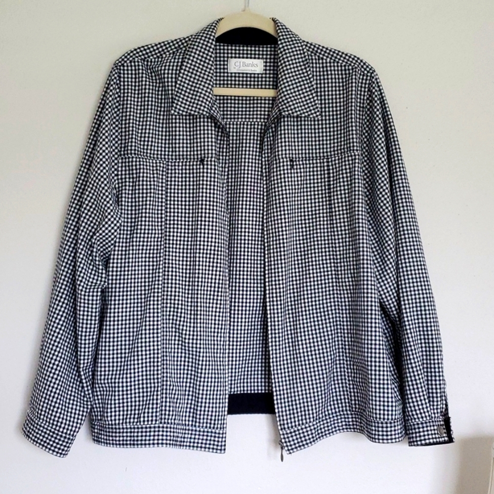 Women's CJ Banks Full Zip Lightweight Black and white checkered Jacket Size L
